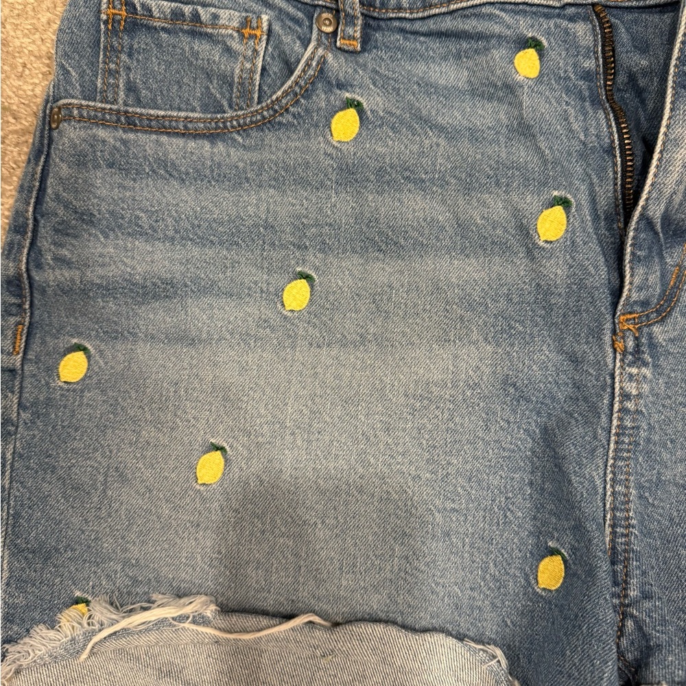 LOFT High Rise Denim Cutoff Shorts with Lemon Embroidery Size 31 EUC - Picture 3 of 5